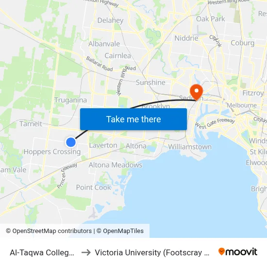 Al-Taqwa College/Sayers Rd to Victoria University (Footscray Nicholson Campus) map