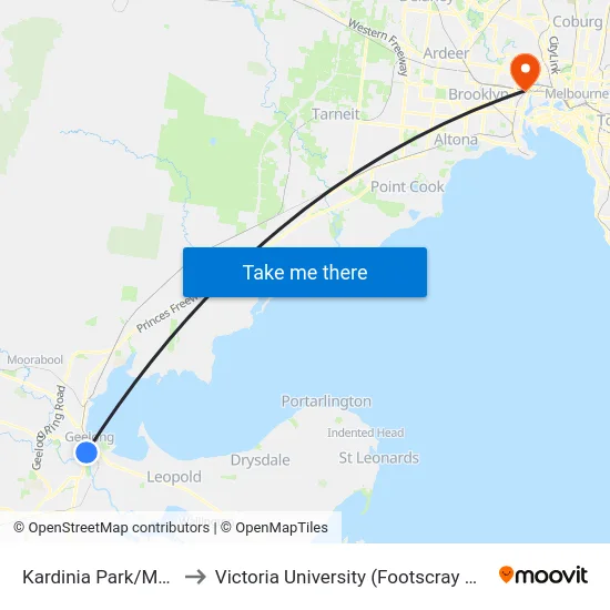 Kardinia Park/Moorabool St to Victoria University (Footscray Nicholson Campus) map