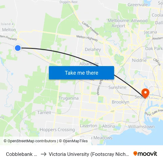 Cobblebank Station to Victoria University (Footscray Nicholson Campus) map