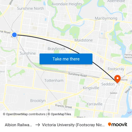 Albion Railway Station to Victoria University (Footscray Nicholson Campus) map