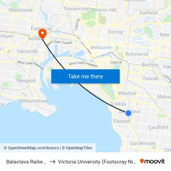 Balaclava Railway Station to Victoria University (Footscray Nicholson Campus) map