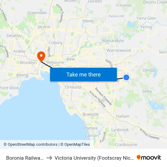 Boronia Railway Station to Victoria University (Footscray Nicholson Campus) map