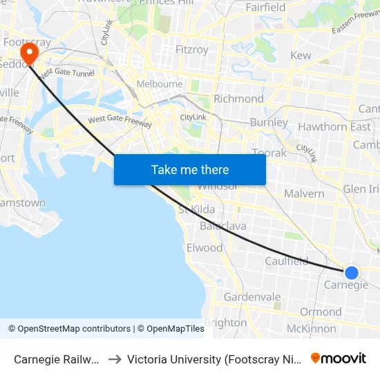 Carnegie Railway Station to Victoria University (Footscray Nicholson Campus) map