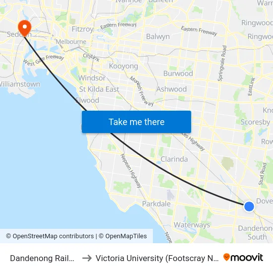 Dandenong Railway Station to Victoria University (Footscray Nicholson Campus) map