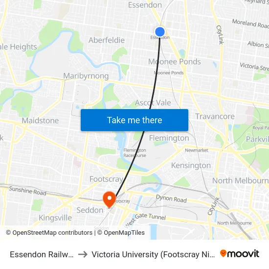 Essendon Railway Station to Victoria University (Footscray Nicholson Campus) map