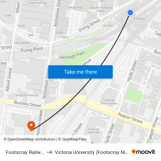 Footscray Railway Station to Victoria University (Footscray Nicholson Campus) map