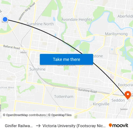 Ginifer Railway Station to Victoria University (Footscray Nicholson Campus) map