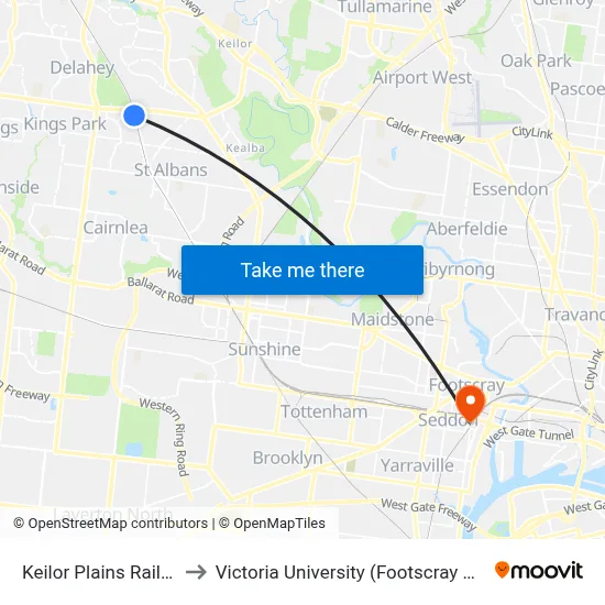 Keilor Plains Railway Station to Victoria University (Footscray Nicholson Campus) map