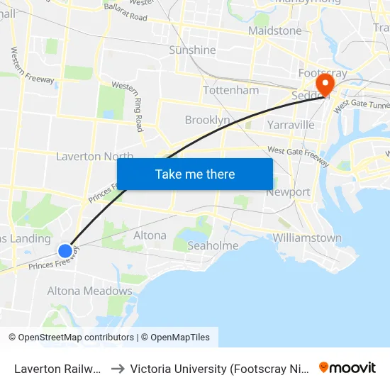 Laverton Railway Station to Victoria University (Footscray Nicholson Campus) map