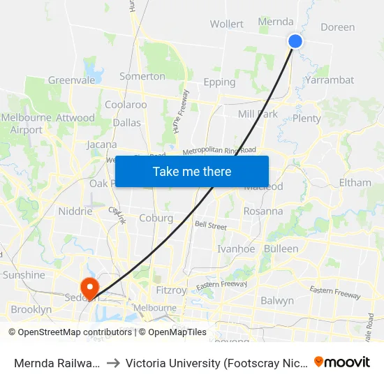 Mernda Railway Station to Victoria University (Footscray Nicholson Campus) map