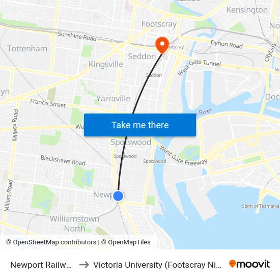 Newport Railway Station to Victoria University (Footscray Nicholson Campus) map