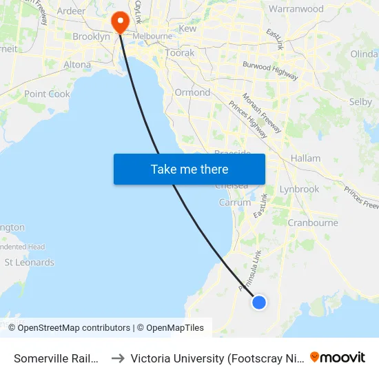 Somerville Railway Station to Victoria University (Footscray Nicholson Campus) map
