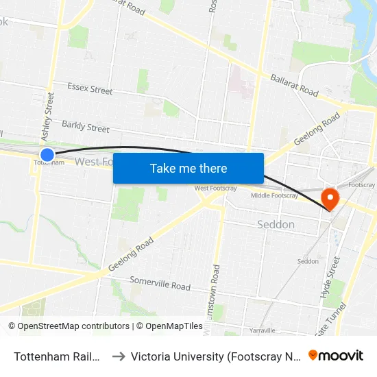 Tottenham Railway Station to Victoria University (Footscray Nicholson Campus) map