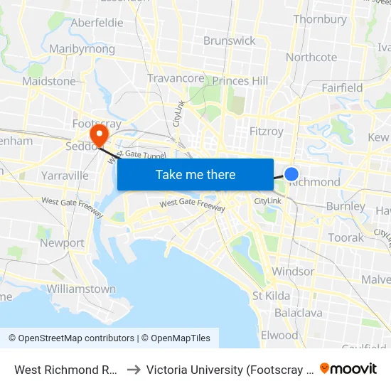 West Richmond Railway Station to Victoria University (Footscray Nicholson Campus) map