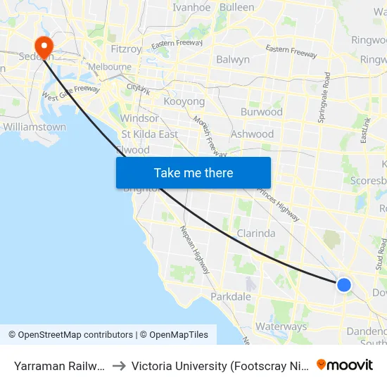 Yarraman Railway Station to Victoria University (Footscray Nicholson Campus) map