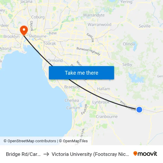 Bridge Rd/Cardinia Rd to Victoria University (Footscray Nicholson Campus) map