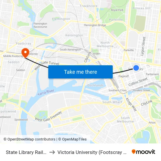 State Library Railway Station to Victoria University (Footscray Nicholson Campus) map