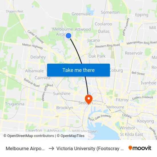 Melbourne Airport/Grants Rd to Victoria University (Footscray Nicholson Campus) map