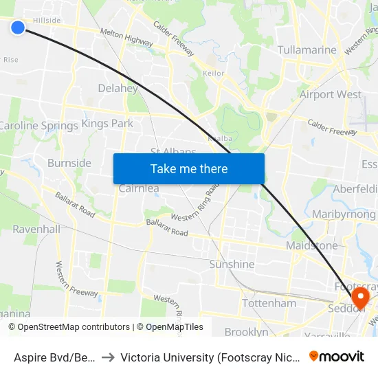 Aspire Bvd/Beattys Rd to Victoria University (Footscray Nicholson Campus) map