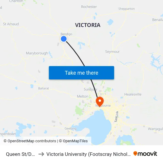 Queen St/Duke St to Victoria University (Footscray Nicholson Campus) map