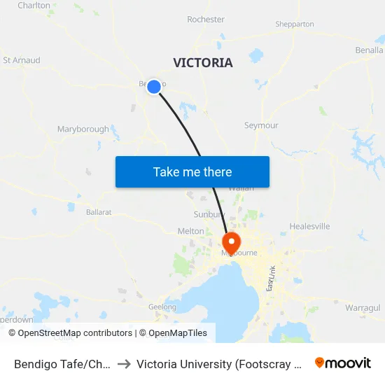 Bendigo Tafe/Charleston Rd to Victoria University (Footscray Nicholson Campus) map
