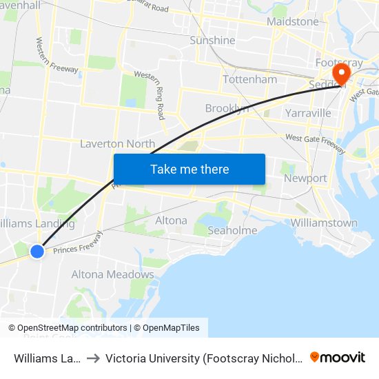 Williams Landing to Victoria University (Footscray Nicholson Campus) map