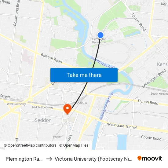Flemington Racecourse to Victoria University (Footscray Nicholson Campus) map