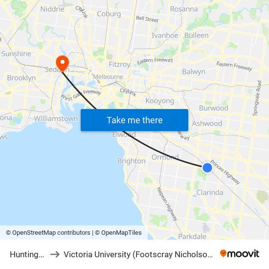 Huntingdale to Victoria University (Footscray Nicholson Campus) map