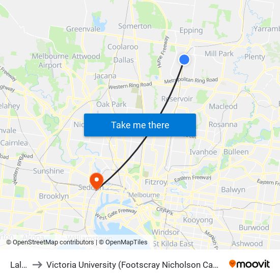 Lalor to Victoria University (Footscray Nicholson Campus) map