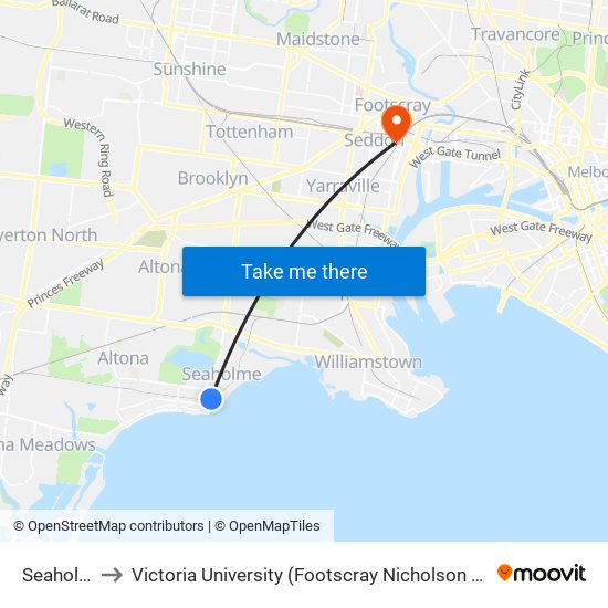 Seaholme to Victoria University (Footscray Nicholson Campus) map