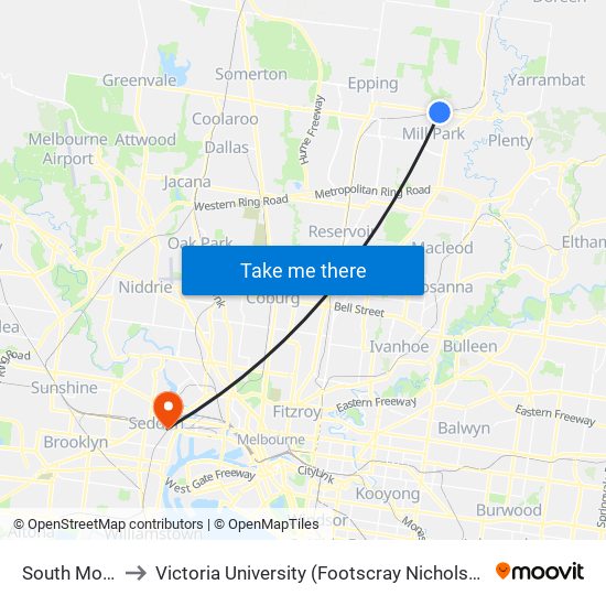 South Morang to Victoria University (Footscray Nicholson Campus) map