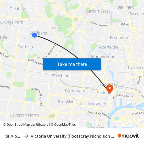 St Albans to Victoria University (Footscray Nicholson Campus) map