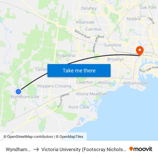 Wyndham Vale to Victoria University (Footscray Nicholson Campus) map