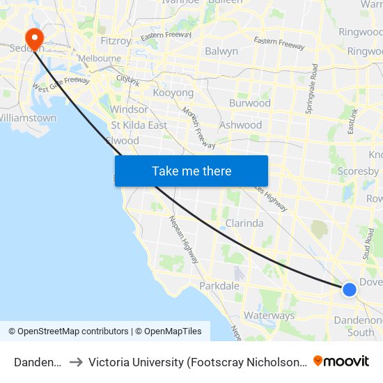 Dandenong to Victoria University (Footscray Nicholson Campus) map