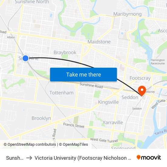 Sunshine to Victoria University (Footscray Nicholson Campus) map