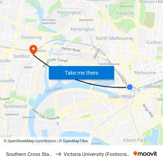 Southern Cross Station/Spencer St to Victoria University (Footscray Nicholson Campus) map
