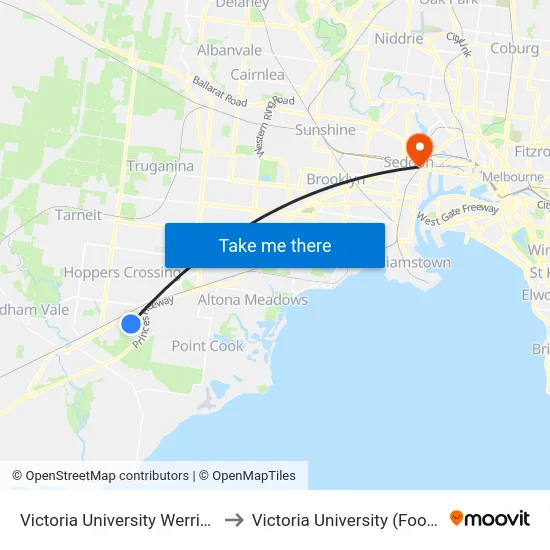 Victoria University Werribee Campus/Hoppers Lane to Victoria University (Footscray Nicholson Campus) map