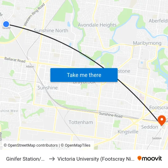 Ginifer Station/Willaton St to Victoria University (Footscray Nicholson Campus) map