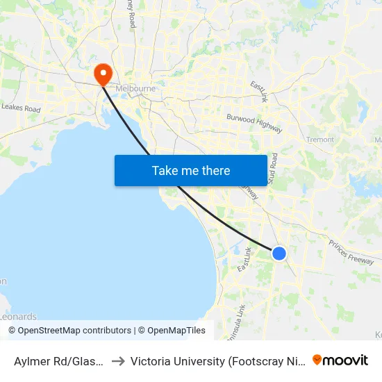 Aylmer Rd/Glasscocks Rd to Victoria University (Footscray Nicholson Campus) map