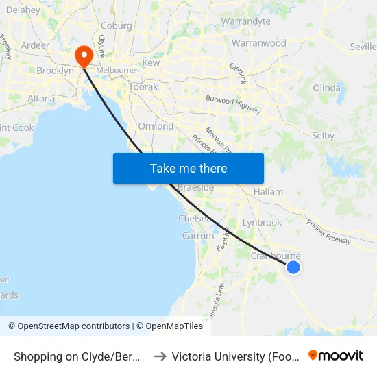 Shopping on Clyde/Berwick-Cranbourne Rd to Victoria University (Footscray Nicholson Campus) map