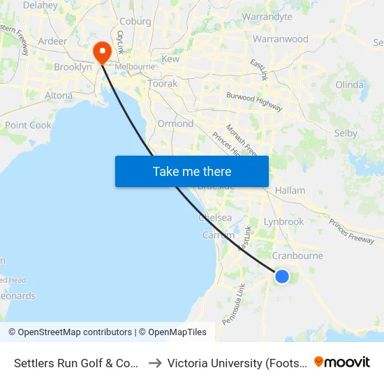 Settlers Run Golf & Country Club/Settlers Run to Victoria University (Footscray Nicholson Campus) map