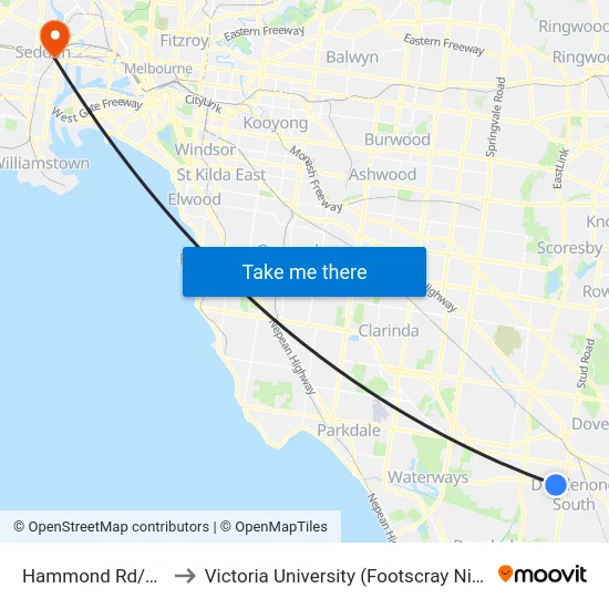 Hammond Rd/Greens Rd to Victoria University (Footscray Nicholson Campus) map