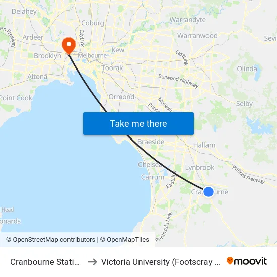 Cranbourne Station/Station St to Victoria University (Footscray Nicholson Campus) map