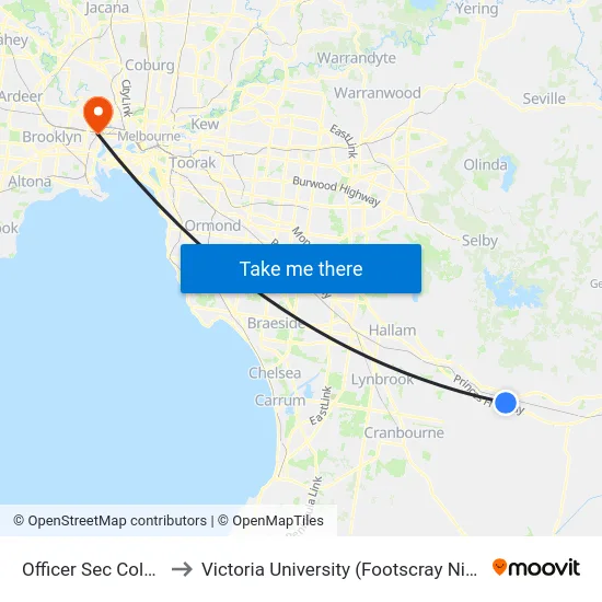 Officer Sec Col/Parker St to Victoria University (Footscray Nicholson Campus) map