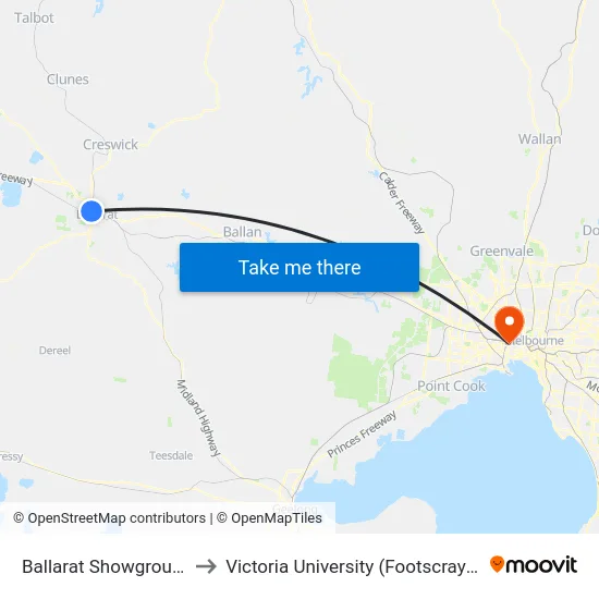 Ballarat Showgrounds/Howitt St to Victoria University (Footscray Nicholson Campus) map