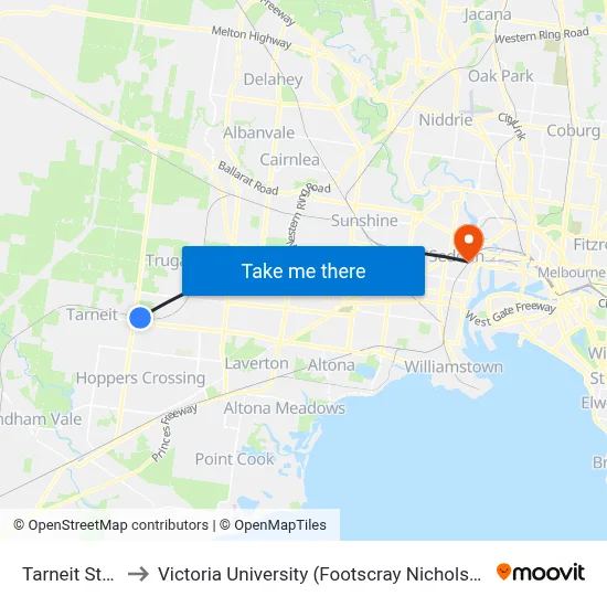 Tarneit Station to Victoria University (Footscray Nicholson Campus) map