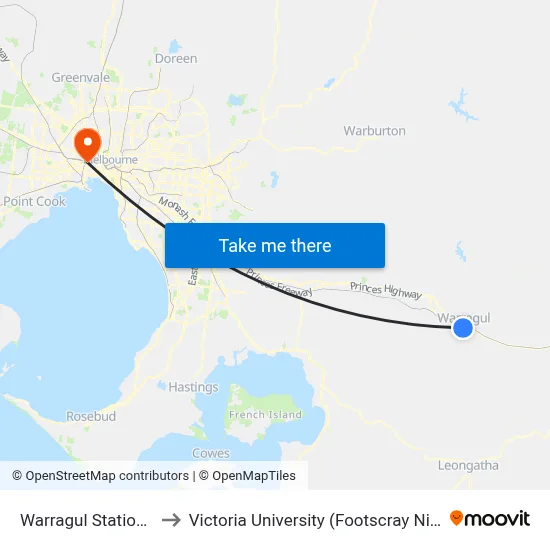 Warragul Station/Alfred St to Victoria University (Footscray Nicholson Campus) map