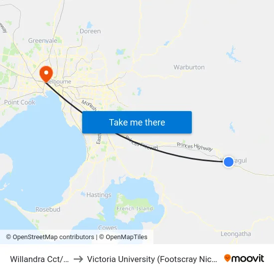 Willandra Cct/Crole Dr to Victoria University (Footscray Nicholson Campus) map