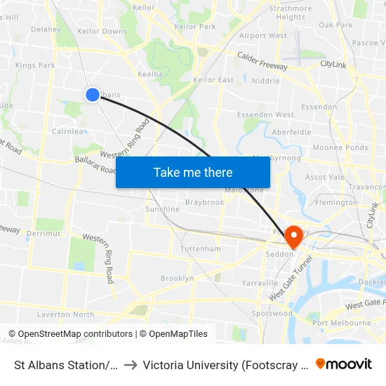 St Albans Station/St Albans Rd to Victoria University (Footscray Nicholson Campus) map