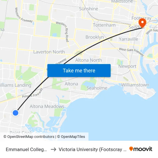 Emmanuel College/Palmers Rd to Victoria University (Footscray Nicholson Campus) map